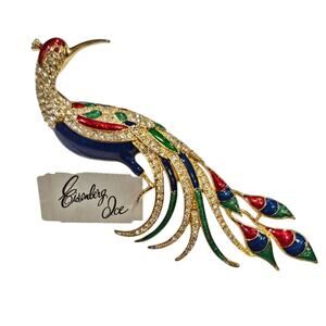 💎 Vintage Eisenberg Ice Peacock Brooch - Rhinestone Enamel Pin NWT